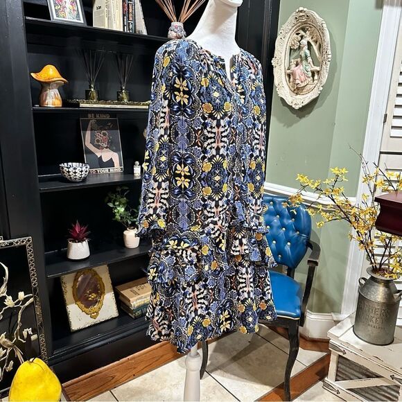 Loft Blue and Yellow Floral Tiered Dress Size Small - Picture 5 of 12